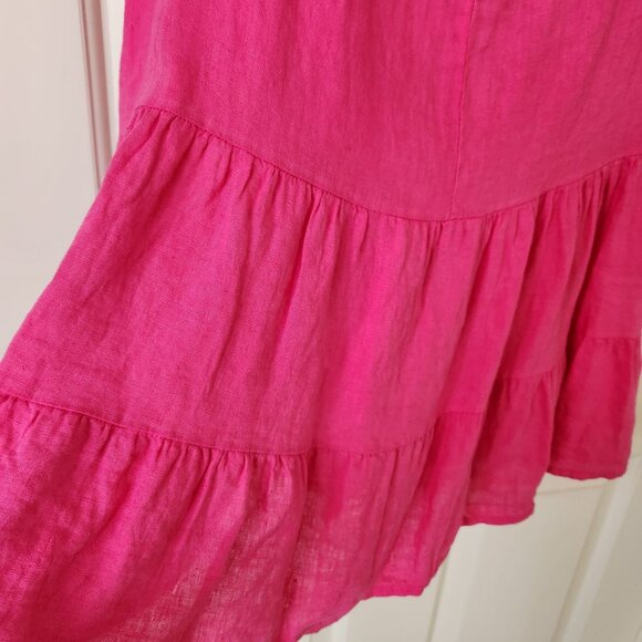 Bellambra Bright Pink Sleeveless Tiered Linen Dress Bow Coquette Elle Woods Cute - Picture 5 of 11